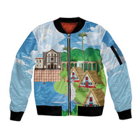 Feliz Dia de Madeira Personalized Sleeve Zip Bomber Jacket Traditional Palheiros Straw-roofed Houses - Wonder Print Shop