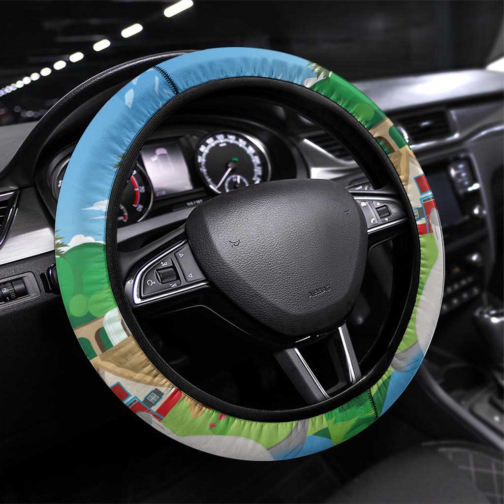 Feliz Dia de Madeira Steering Wheel Cover Traditional Palheiros Straw-roofed Houses - Wonder Print Shop