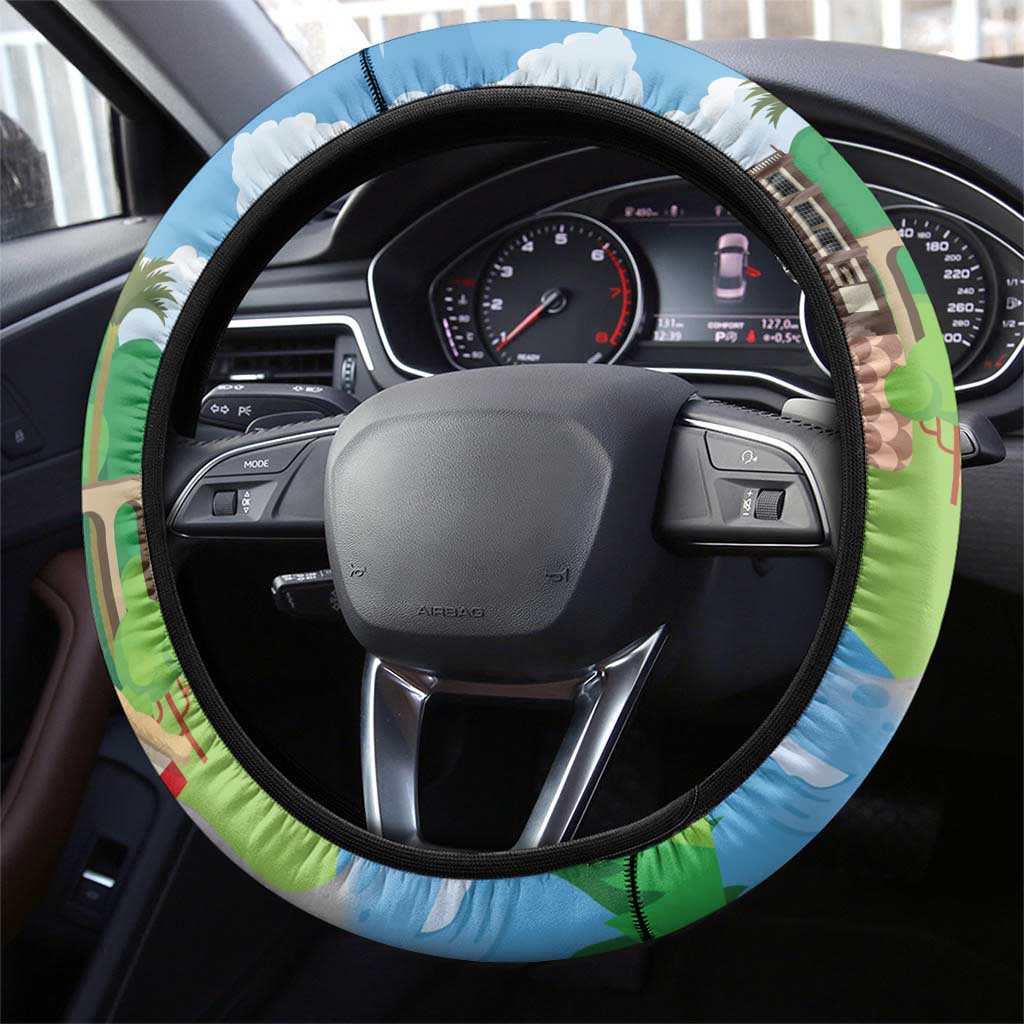 Feliz Dia de Madeira Steering Wheel Cover Traditional Palheiros Straw-roofed Houses - Wonder Print Shop