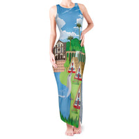 Feliz Dia de Madeira Personalized Tank Maxi Dress Traditional Palheiros Straw-roofed Houses - Wonder Print Shop
