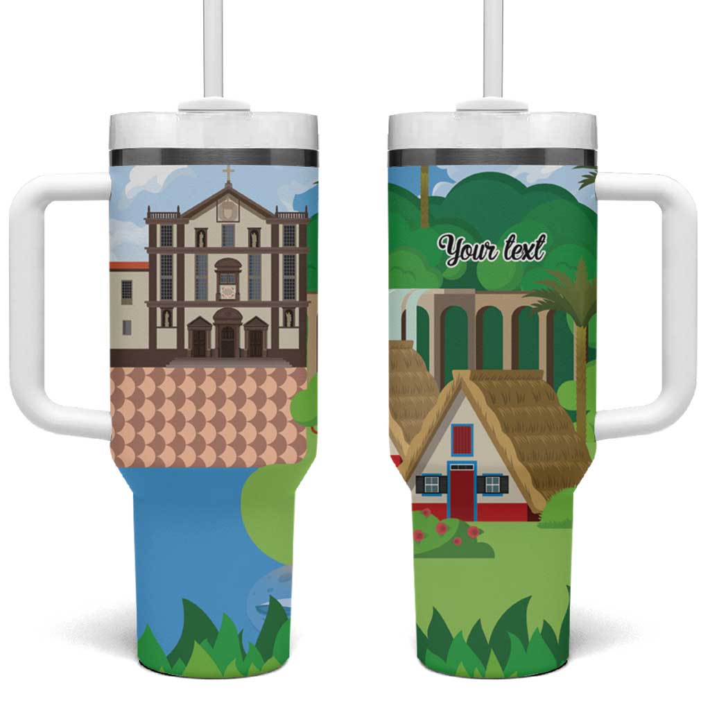 Feliz Dia de Madeira Personalized Tumbler With Handle Traditional Palheiros Straw-roofed Houses - Wonder Print Shop