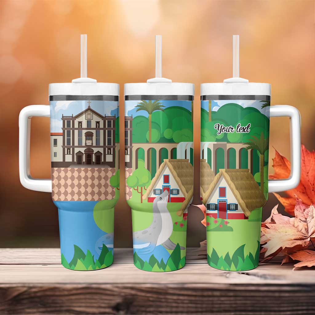 Feliz Dia de Madeira Personalized Tumbler With Handle Traditional Palheiros Straw-roofed Houses - Wonder Print Shop