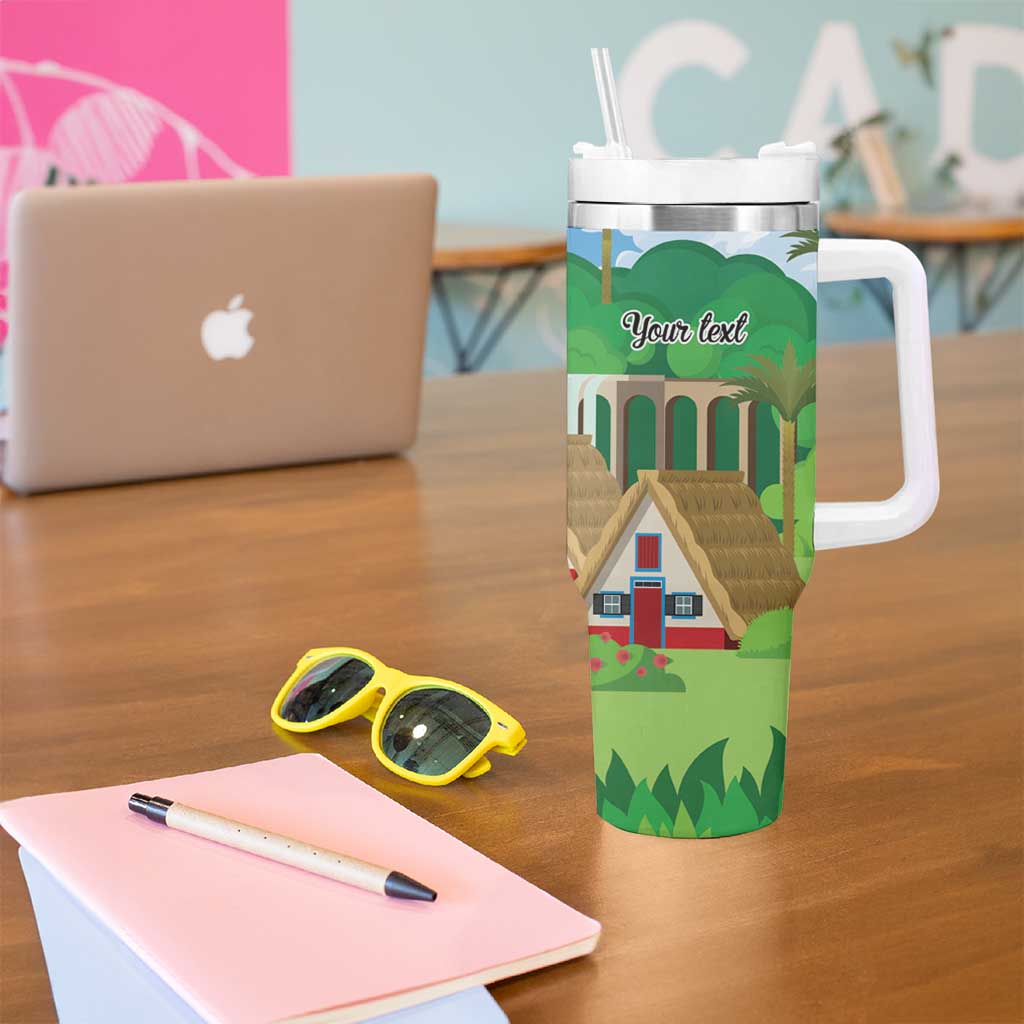 Feliz Dia de Madeira Personalized Tumbler With Handle Traditional Palheiros Straw-roofed Houses - Wonder Print Shop