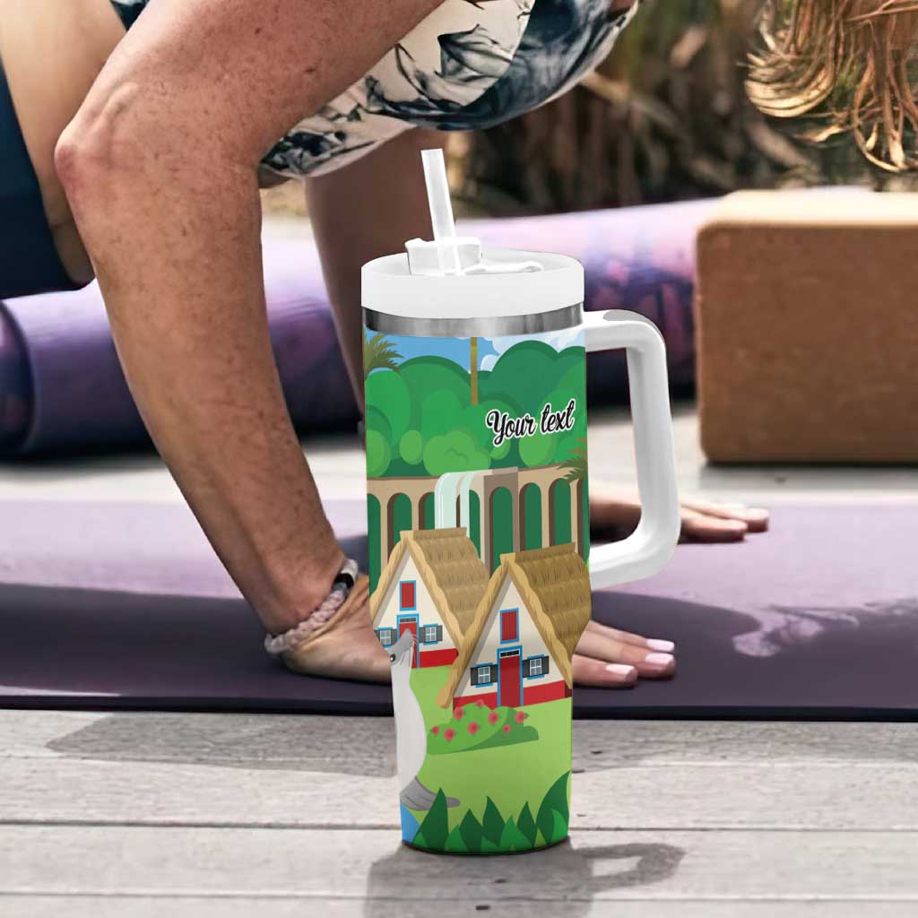 Feliz Dia de Madeira Personalized Tumbler With Handle Traditional Palheiros Straw-roofed Houses - Wonder Print Shop