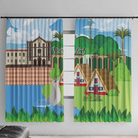 Feliz Dia de Madeira Personalized Window Curtain Traditional Palheiros Straw-roofed Houses - Wonder Print Shop