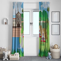 Feliz Dia de Madeira Personalized Window Curtain Traditional Palheiros Straw-roofed Houses - Wonder Print Shop