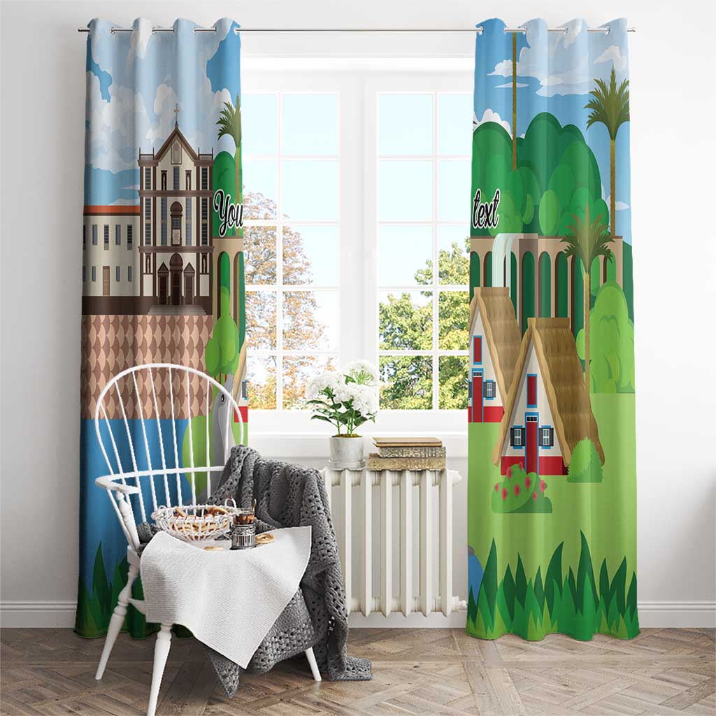 Feliz Dia de Madeira Personalized Window Curtain Traditional Palheiros Straw-roofed Houses - Wonder Print Shop