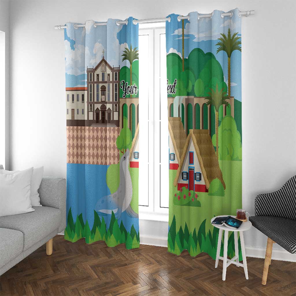 Feliz Dia de Madeira Personalized Window Curtain Traditional Palheiros Straw-roofed Houses - Wonder Print Shop