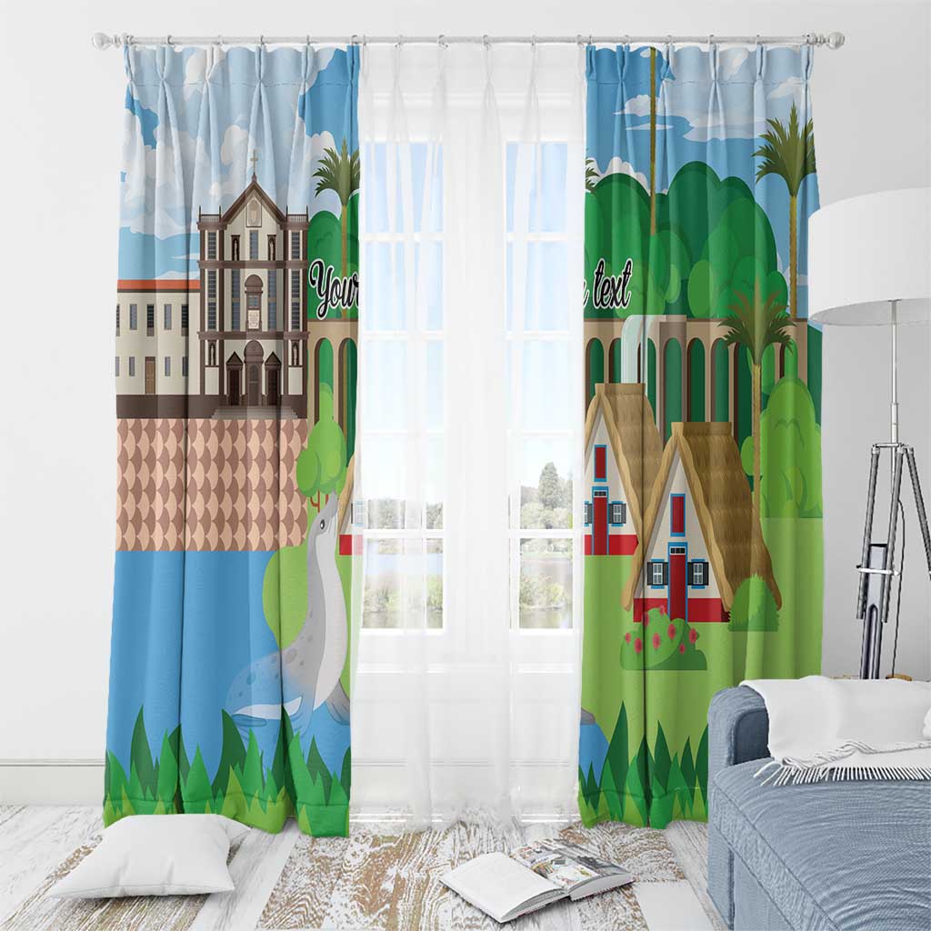 Feliz Dia de Madeira Personalized Window Curtain Traditional Palheiros Straw-roofed Houses - Wonder Print Shop