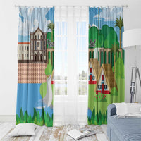 Feliz Dia de Madeira Personalized Window Curtain Traditional Palheiros Straw-roofed Houses - Wonder Print Shop