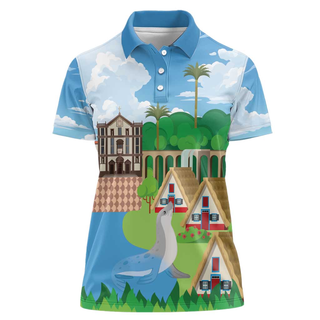 Feliz Dia de Madeira Personalized Women Polo Shirt Traditional Palheiros Straw-roofed Houses - Wonder Print Shop