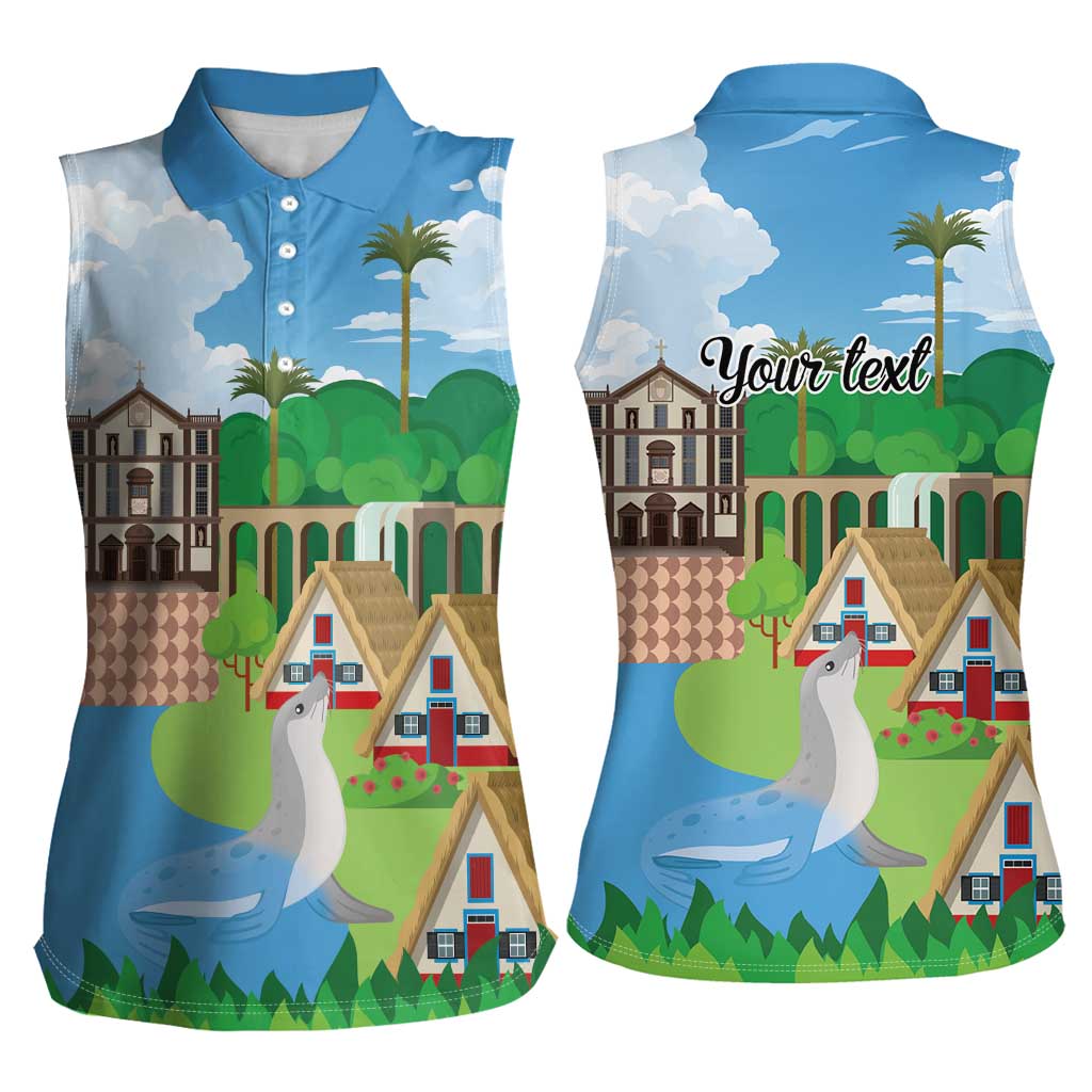 Feliz Dia de Madeira Personalized Women Sleeveless Polo Shirt Traditional Palheiros Straw-roofed Houses - Wonder Print Shop