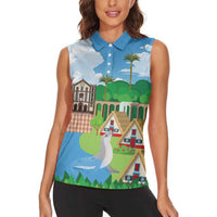 Feliz Dia de Madeira Personalized Women Sleeveless Polo Shirt Traditional Palheiros Straw-roofed Houses - Wonder Print Shop