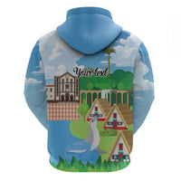 Feliz Dia de Madeira Personalized Zip Hoodie Traditional Palheiros Straw-roofed Houses - Wonder Print Shop