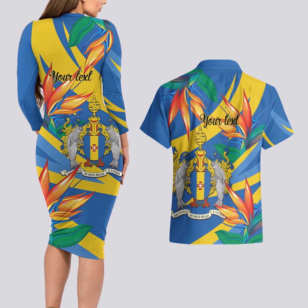 Bird of Paradise Flower Madeira Personalized Couples Matching Long Sleeve Bodycon Dress and Hawaiian Shirt - Wonder Print Shop