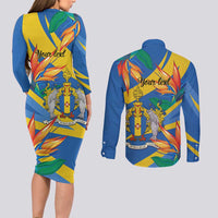 Bird of Paradise Flower Madeira Personalized Couples Matching Long Sleeve Bodycon Dress and Long Sleeve Button Shirt - Wonder Print Shop