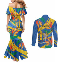 Bird of Paradise Flower Madeira Personalized Couples Matching Mermaid Dress and Long Sleeve Button Shirt - Wonder Print Shop