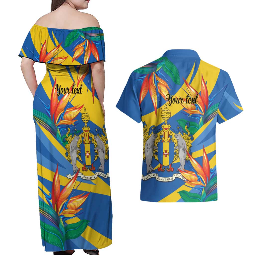 Bird of Paradise Flower Madeira Personalized Couples Matching Off Shoulder Maxi Dress and Hawaiian Shirt - Wonder Print Shop