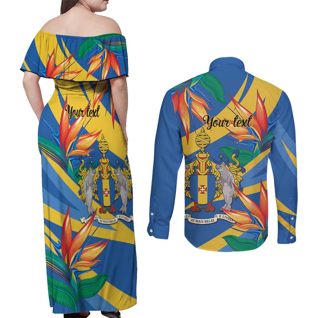 Bird of Paradise Flower Madeira Personalized Couples Matching Off Shoulder Maxi Dress and Long Sleeve Button Shirt - Wonder Print Shop