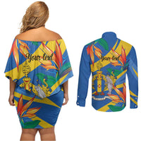 Bird of Paradise Flower Madeira Personalized Couples Matching Off Shoulder Short Dress and Long Sleeve Button Shirt - Wonder Print Shop