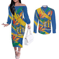 Bird of Paradise Flower Madeira Personalized Couples Matching Off The Shoulder Long Sleeve Dress and Long Sleeve Button Shirt - Wonder Print Shop