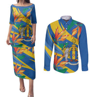 Bird of Paradise Flower Madeira Personalized Couples Matching Puletasi and Long Sleeve Button Shirt - Wonder Print Shop