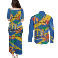 Bird of Paradise Flower Madeira Personalized Couples Matching Puletasi and Long Sleeve Button Shirt - Wonder Print Shop