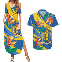 Bird of Paradise Flower Madeira Personalized Couples Matching Summer Maxi Dress and Hawaiian Shirt - Wonder Print Shop