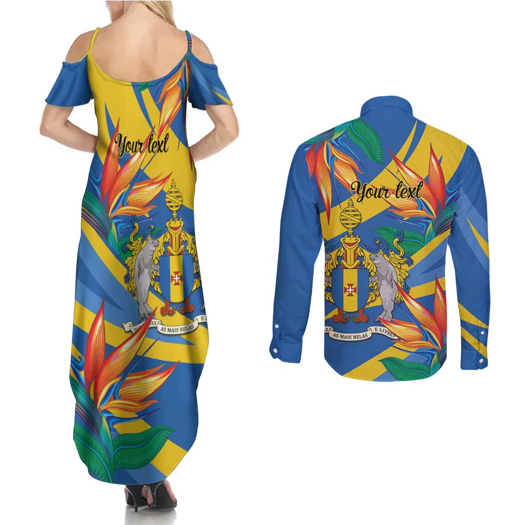 Bird of Paradise Flower Madeira Personalized Couples Matching Summer Maxi Dress and Long Sleeve Button Shirt - Wonder Print Shop