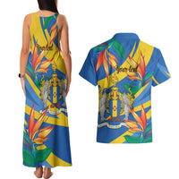 Bird of Paradise Flower Madeira Personalized Couples Matching Tank Maxi Dress and Hawaiian Shirt - Wonder Print Shop