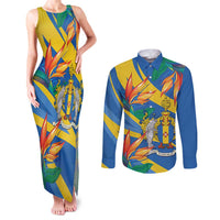 Bird of Paradise Flower Madeira Personalized Couples Matching Tank Maxi Dress and Long Sleeve Button Shirt - Wonder Print Shop