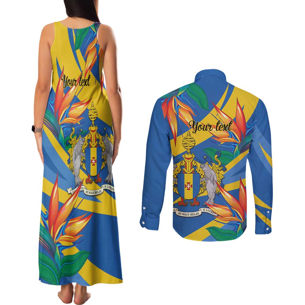 Bird of Paradise Flower Madeira Personalized Couples Matching Tank Maxi Dress and Long Sleeve Button Shirt - Wonder Print Shop