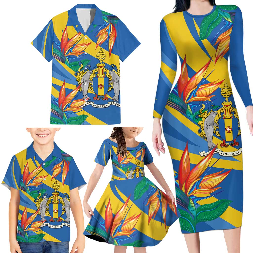Bird of Paradise Flower Madeira Personalized Family Matching Long Sleeve Bodycon Dress and Hawaiian Shirt - Wonder Print Shop