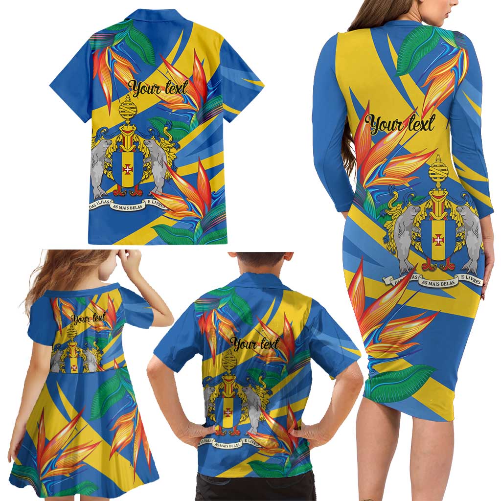 Bird of Paradise Flower Madeira Personalized Family Matching Long Sleeve Bodycon Dress and Hawaiian Shirt - Wonder Print Shop