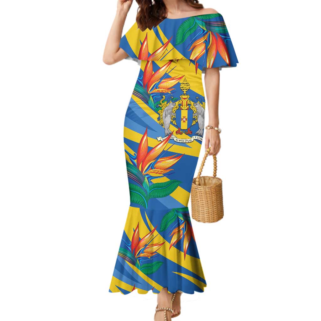 Bird of Paradise Flower Madeira Personalized Family Matching Mermaid Dress and Hawaiian Shirt - Wonder Print Shop