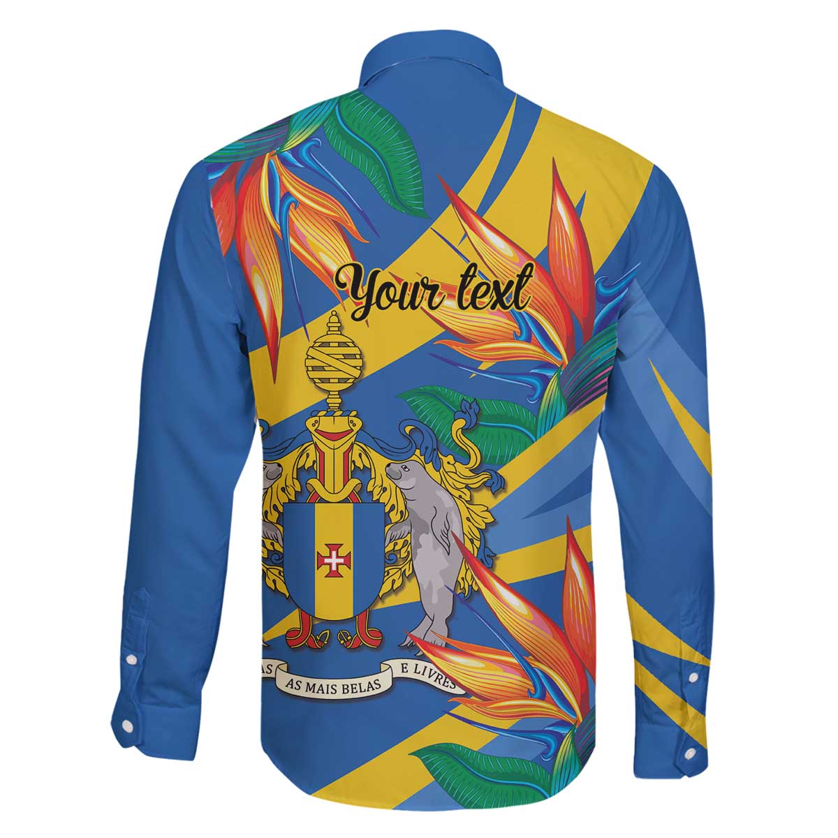 Bird of Paradise Flower Madeira Personalized Family Matching Off The Shoulder Long Sleeve Dress and Hawaiian Shirt - Wonder Print Shop