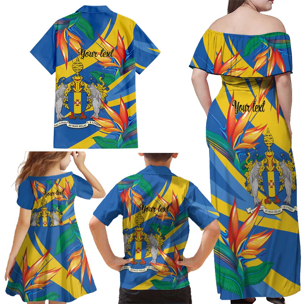 Bird of Paradise Flower Madeira Personalized Family Matching Off Shoulder Maxi Dress and Hawaiian Shirt - Wonder Print Shop