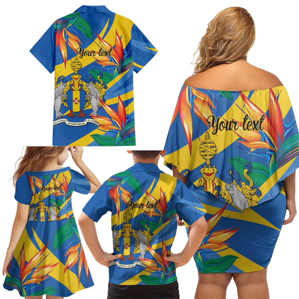 Bird of Paradise Flower Madeira Personalized Family Matching Off Shoulder Short Dress and Hawaiian Shirt - Wonder Print Shop