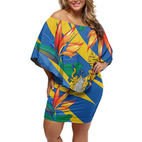 Bird of Paradise Flower Madeira Personalized Family Matching Off Shoulder Short Dress and Hawaiian Shirt - Wonder Print Shop