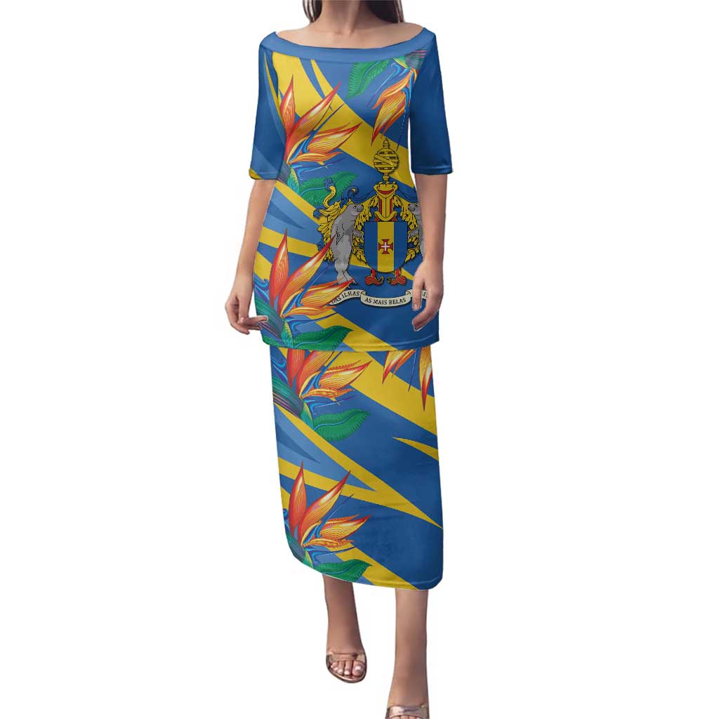 Bird of Paradise Flower Madeira Personalized Family Matching Puletasi and Hawaiian Shirt - Wonder Print Shop