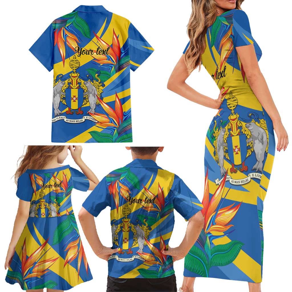 Bird of Paradise Flower Madeira Personalized Family Matching Short Sleeve Bodycon Dress and Hawaiian Shirt - Wonder Print Shop