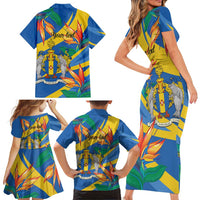 Bird of Paradise Flower Madeira Personalized Family Matching Short Sleeve Bodycon Dress and Hawaiian Shirt - Wonder Print Shop