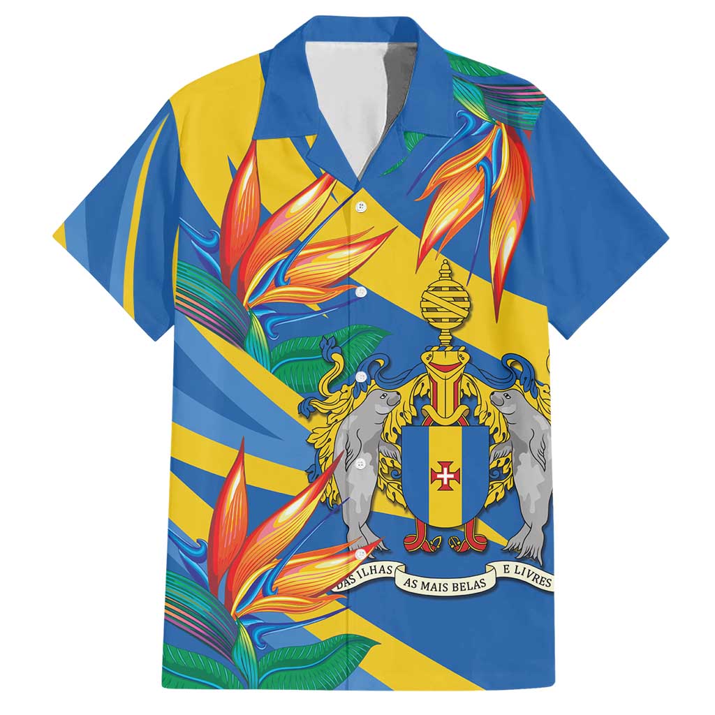 Bird of Paradise Flower Madeira Personalized Family Matching Short Sleeve Bodycon Dress and Hawaiian Shirt - Wonder Print Shop