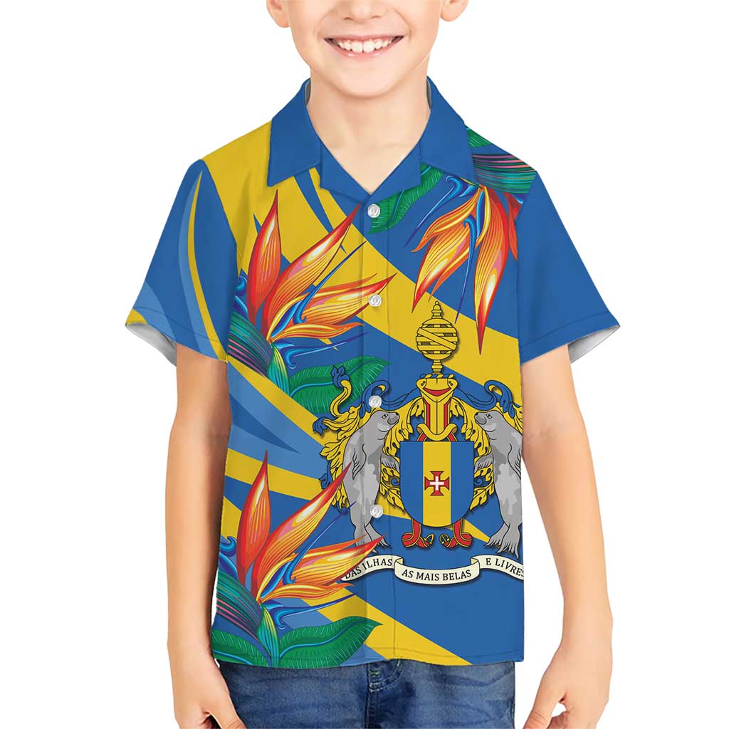 Bird of Paradise Flower Madeira Personalized Family Matching Short Sleeve Bodycon Dress and Hawaiian Shirt - Wonder Print Shop