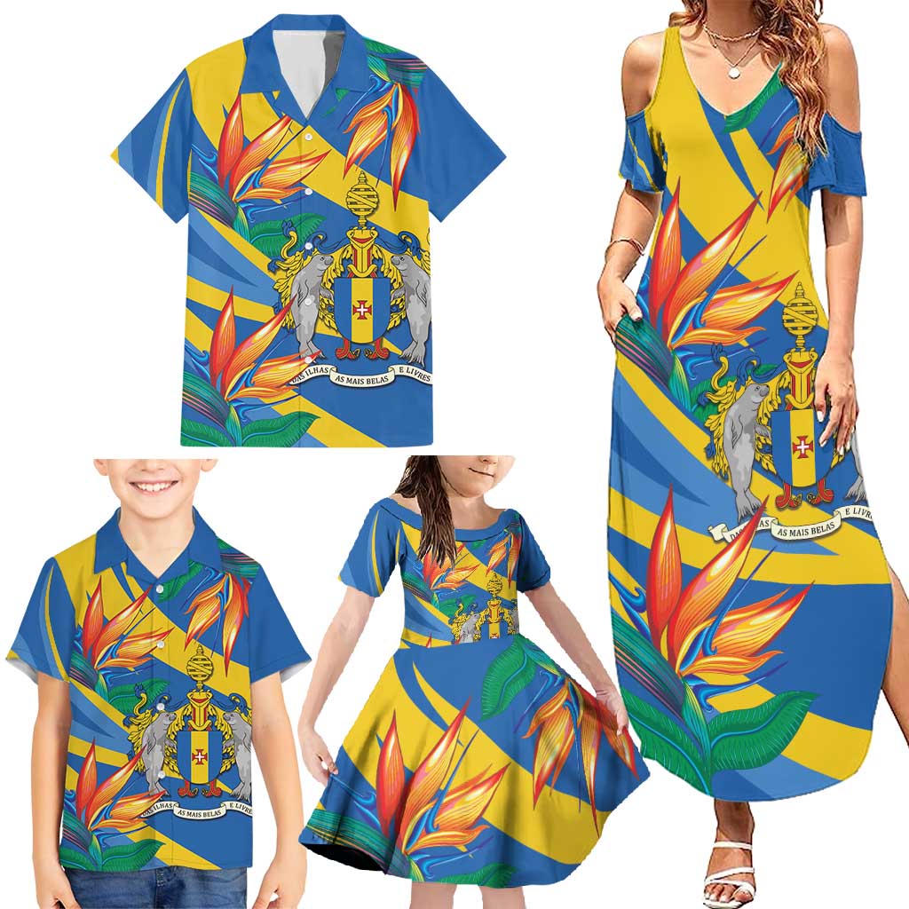 Bird of Paradise Flower Madeira Personalized Family Matching Summer Maxi Dress and Hawaiian Shirt - Wonder Print Shop