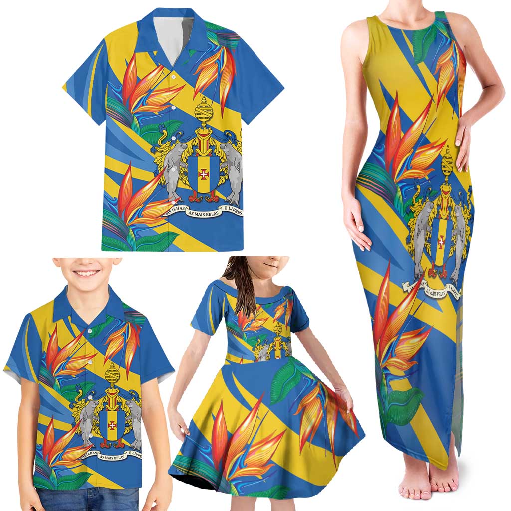 Bird of Paradise Flower Madeira Personalized Family Matching Tank Maxi Dress and Hawaiian Shirt - Wonder Print Shop