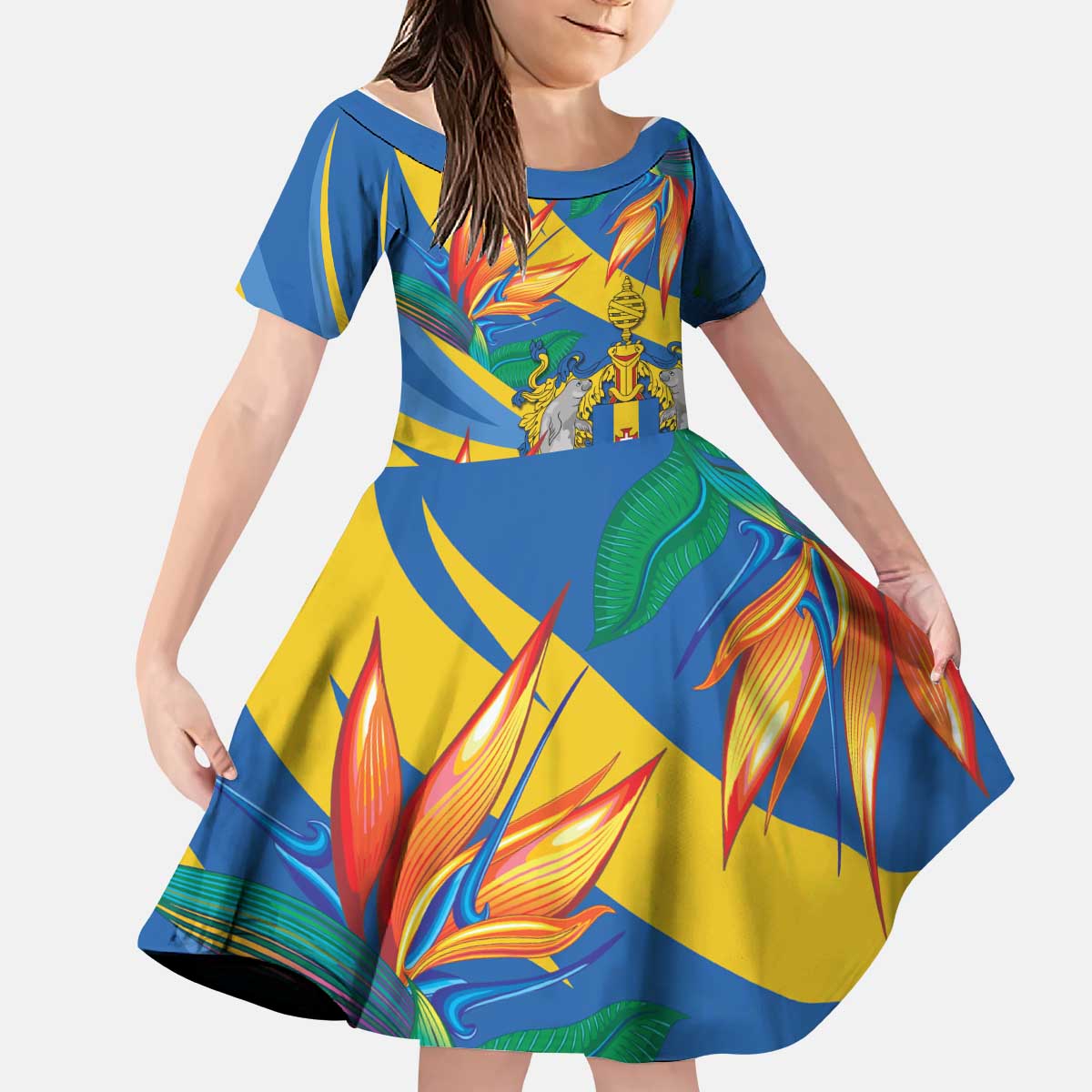 Bird of Paradise Flower Madeira Personalized Kid Short Sleeve Dress - Wonder Print Shop