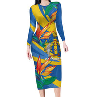 Bird of Paradise Flower Madeira Personalized Long Sleeve Bodycon Dress - Wonder Print Shop