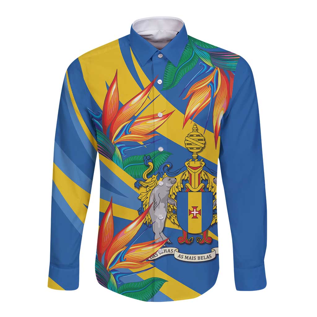 Bird of Paradise Flower Madeira Personalized Long Sleeve Button Shirt - Wonder Print Shop