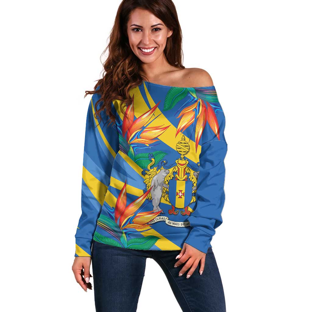 Bird of Paradise Flower Madeira Personalized Off Shoulder Sweater - Wonder Print Shop